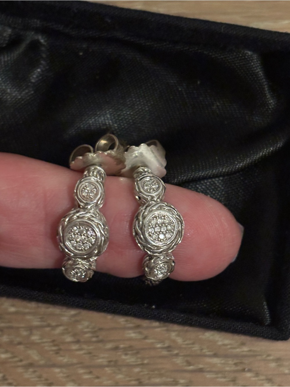 John Hardy Classic Chain Small Circle Diamond Hoop Earrings Sterling Silver